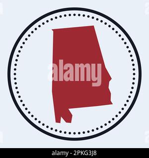 Rundstempel aus Alabama. Rundes Logo mit Karte und Titel des US-Bundesstaates. Stilvolles minimalistisches Alabama-Abzeichen mit Karte. Vektordarstellung. Stock Vektor