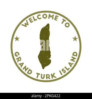 Willkommen bei Grand Turk Island Stempel. Runder Grunge Island Stempel mit Textur im Farbmotiv der überwachsenen Zitadelle. Stock Vektor