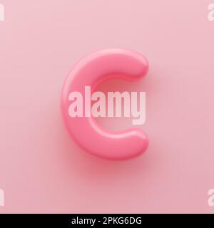 3D Rosa Großbuchstabe C mit glänzender Oberfläche auf pinkfarbenem Hintergrund. Stock Vektor