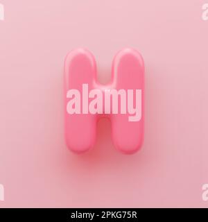 3D Rosa Großbuchstabe H mit glänzender Oberfläche auf pinkfarbenem Hintergrund. Stock Vektor