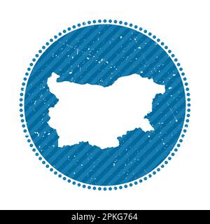 Gestreifter Retro-Reiseaufkleber für Bulgarien. Abzeichen mit Landkarte, Vektorillustration. Stock Vektor