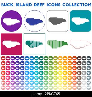 Buck Island Reef Icons Kollektion. Bunte, trendige Kartensymbole. Modernes Abzeichen für das Buck Island Reef. Vektordarstellung. Stock Vektor