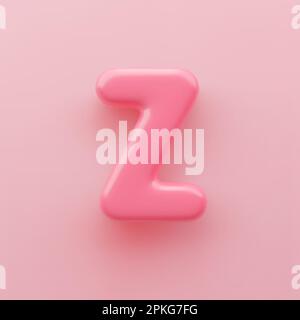 3D Rosa Großbuchstabe Z mit glänzender Oberfläche auf pinkfarbenem Hintergrund. Stock Vektor