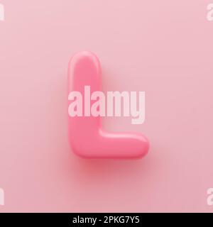 3D Rosa Großbuchstabe L mit glänzender Oberfläche auf pinkfarbenem Hintergrund. Stock Vektor