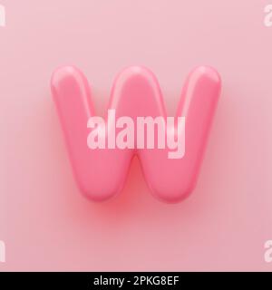 3D Rosa Großbuchstabe W mit glänzender Oberfläche auf pinkfarbenem Hintergrund. Stock Vektor