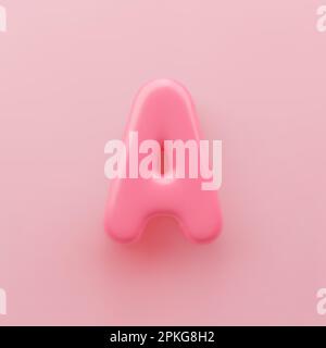 3D Rosa Großbuchstabe A mit glänzender Oberfläche auf pinkfarbenem Hintergrund. Stock Vektor