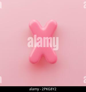 3D Rosa Großbuchstabe X mit einer glänzenden Oberfläche auf pinkfarbenem Hintergrund. Stock Vektor
