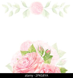 Wunderschöne Pfirsichblüten und hinterlässt eine Hochzeitseinladungskarte, Vorlagenbeschreibung. Stockfoto
