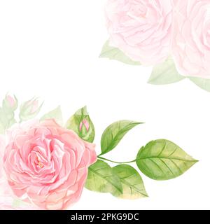 Vorlage für Hochzeitseinladungen mit handbemalten Aquarellblumen in Pink. Dekorativer geblümter Hintergrund, perfekt zum Kartenmachen und zur Hochzeitseinladung Stockfoto
