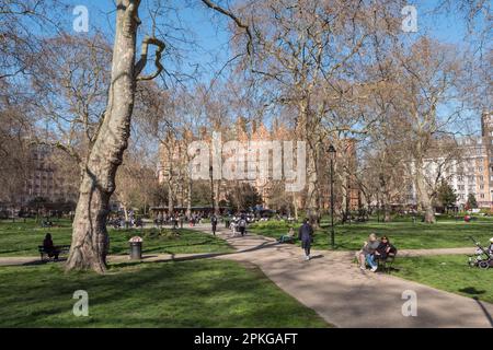 Allgemeiner Frühlingsblick auf die Gärten am Russell Square, Central London, UK. Stockfoto