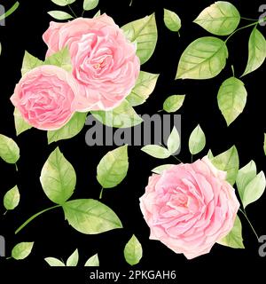 Farbenfrohes, nahtloses Vintage-Muster mit Blumen- und Mandalaelementen auf schwarzem Hintergrund. Handzeichnen für den digitalen Stoffdruck. Stockfoto