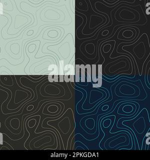 Topographiemuster. Nahtlose Kartenkacheln für Höhenlagen. Wunderschöner isolierter Hintergrund. Elegante Fliesenmuster. Vektordarstellung. Stock Vektor