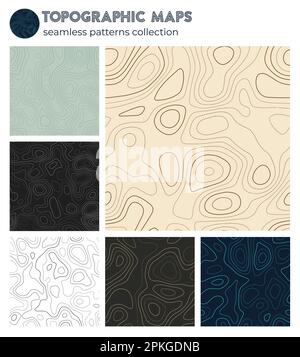 Topografische Karten. Authentische isolierte Muster, nahtloses Design. Kreativer, untereinander kombinierbarer Hintergrund. Vektordarstellung. Stock Vektor