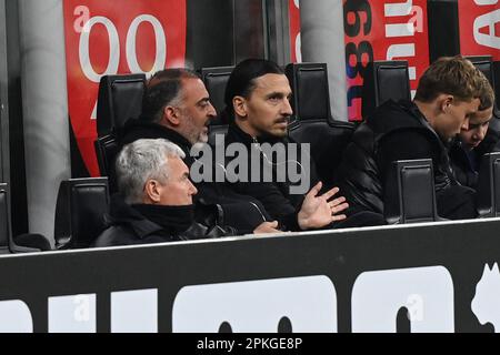 Mailand, Italien. 07. April 2023. San Siro Stadium, Mailand, Italien, 07. April 2023, Zlatan Ibraimowitsch während des Spiels AC Mailand gegen Empoli FC – italienische Fußballserie A Credit: Live Media Publishing Group/Alamy Live News Stockfoto