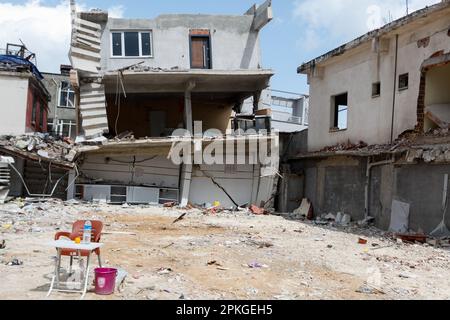 6. April 2023, Antakya, Provinz Hatay, Türkei: Antakya, TÃ¼rkiye. 06. April 2023 Trümmer und Zerstörung in der türkischen Stadt Antakya (Kreditbild: © Zakariya Yahya/IMAGESLIVE via ZUMA Press Wire) NUR REDAKTIONELLE VERWENDUNG! Nicht für den kommerziellen GEBRAUCH! Stockfoto