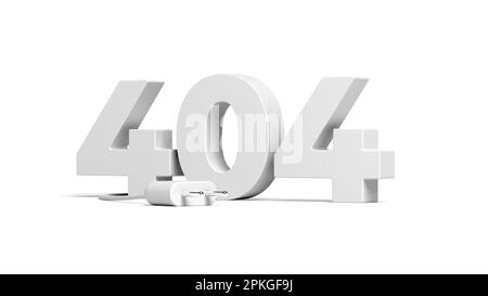 404 Fehler auf weißem Hintergrund isoliert. Seite nicht gefunden. 3D Abbildung. Stockfoto
