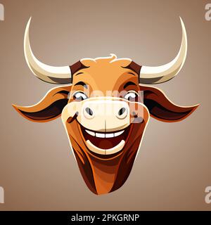 Stierkopf-Logo. Frohes Bullengesicht. Süßes, gemaltes Bullengesicht mit Hörnern. Vektordarstellung Stock Vektor