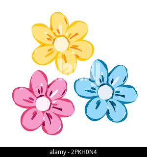 Set aus farbenfrohen handgezeichneten Sommerblumen Stock Vektor