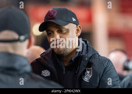 Burnley Manager Vincent Kompany während des Sky Bet Championship-Spiels zwischen Middlesbrough und Burnley im Riverside Stadium, Middlesbrough, am Freitag, den 7. April 2023. (Foto: Trevor Wilkinson | MI News) Stockfoto