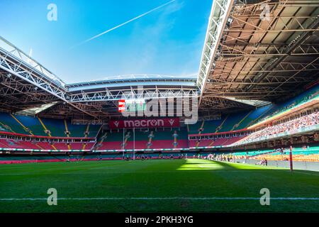 Cardiff, Großbritannien. 08. April 2023. 7. April 2023; Fürstentum Stadion, Cardiff, Wales: WRU National Youth U18 Cup Finale, Carmarthen Quins versus Tondu; Bodenansicht des Stadions Credit: Action Plus Sports Images/Alamy Live News Stockfoto