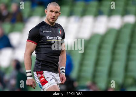 Dublin, Irland. 08. April 2023. Mike Brown aus Leicester während des Heineken Champions Cup, Viertelfinalspiels zwischen Leinster Rugby und Leicester Tigers im Aviva Stadium in Dublin, Irland, am 7. April 2023 (Foto: Andrew SURMA/Credit: SIPA USA/Alamy Live News Stockfoto