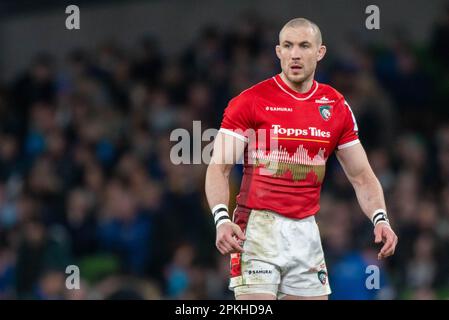 Dublin, Irland. 08. April 2023. Mike Brown aus Leicester während des Heineken Champions Cup, Viertelfinalspiels zwischen Leinster Rugby und Leicester Tigers im Aviva Stadium in Dublin, Irland, am 7. April 2023 (Foto: Andrew SURMA/Credit: SIPA USA/Alamy Live News Stockfoto