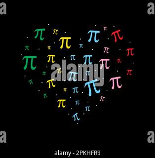 Farbenfrohes Pi-Symbol, Herz isoliert auf weißem Hintergrund Stock Vektor