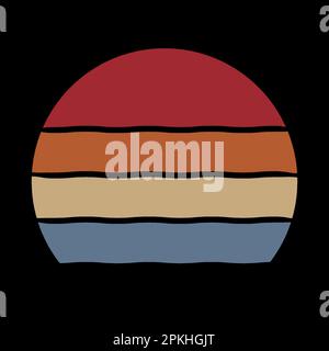 Retro-Sommerdesign Mit Sonnenuntergang Im Vintage-Stil. Gestreifter Kreis Im Retro-Stil Stock Vektor