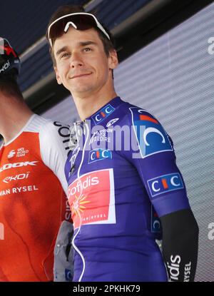 Le Mans, Frankreich. 07. April 2023. Bryan Coquard von Cofidis während der Région Pays de la Loire Tour 2023, UCI Europe Tour Radrennen, Stufe 4, Sablé-sur-Sarthe - Le Mans (177, 8 km) am 7. April 2023 in Le Mans, Frankreich - Foto Laurent Lairys/DPPI Credit: DPPI Media/Alamy Live News Stockfoto