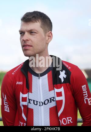 Le Mans, Frankreich. 07. April 2023. Alexander Kamp von Tudor Pro Radsport Team während der Région Pays de la Loire Tour 2023, UCI Europe Tour Radrennen, Stufe 4, Sablé-sur-Sarthe - Le Mans (177, 8 km) am 7. April 2023 in Le Mans, Frankreich - Foto Laurent Lairys/DPPI Credit: DPPI Media/Alamy Live News Stockfoto