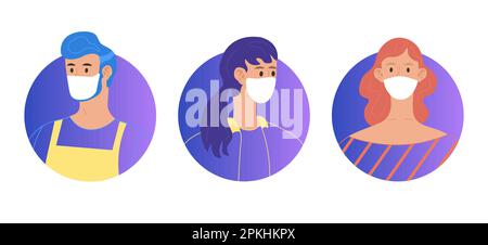 Covid 19 Personen tragen Schutzmasken Avatar Gradient Mann trägt Overall und Maske Stock Vektor