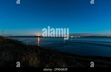 Mondaufgang über Sharpness Docks, Gloucestershire Stockfoto