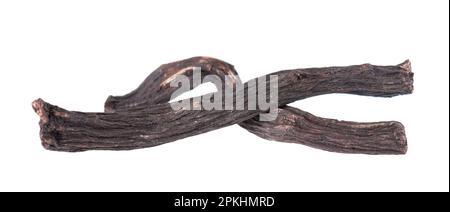 Gemeinsame Beinwurzel isoliert auf weißem Hintergrund. Trockene Wurzeln von Symphytum officinale Stockfoto