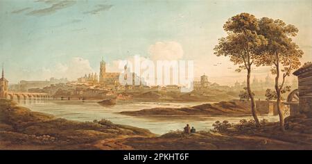 Stadt an einem Fluss ca. 1820 von John Varley Stockfoto