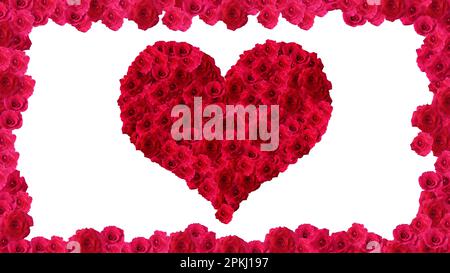Hintergrund zum Valentinstag mit Herzform aus roten Rosen. Stockfoto