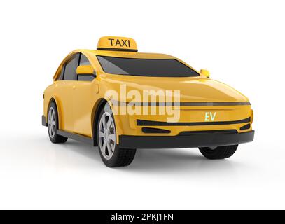 3D – Gelb dargestellt für Taxi oder Elektrofahrzeug auf weißem Hintergrund Stockfoto