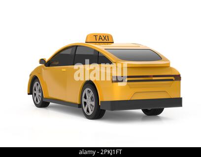 3D – Gelb dargestellt für Taxi oder Elektrofahrzeug auf weißem Hintergrund Stockfoto