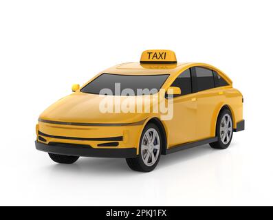 3D – Gelb dargestellt für Taxi oder Elektrofahrzeug auf weißem Hintergrund Stockfoto