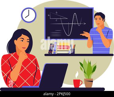 Online-Tutorial-Konzept. Lernen, Kurse, Tutorials. Vektorgrafik. Flach. Stock Vektor