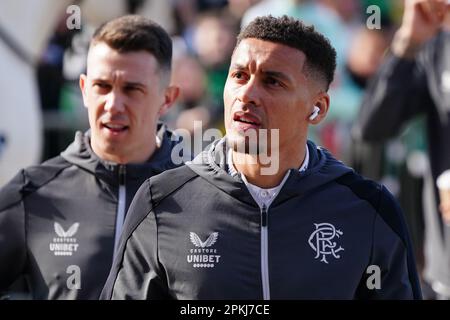 James Tavernier der Rangers kommt zum Spiel der Premierministerin im Celtic Park in Glasgow. Foto: Samstag, 8. April 2023. Stockfoto