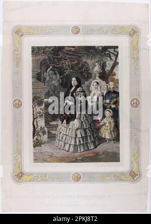 IHRE MAJESTÄT, DIE KÖNIGIN ISABEL II. Und ihre augustochter, IHRE HEISSESTE HOHEIT, DIE PRINZESSIN VON ASTURIEN 1856, von Bernardo Blanco y Perez Stockfoto