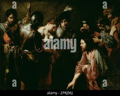 Christus und die Ehebrecherin um 1620er von Valentin de Boulogne Stockfoto