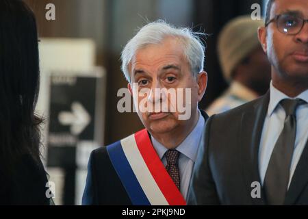 Paris, Frankreich. 07. April 2023. Roger Karoutchi - Tribut an Toussaint Louverture anlässlich des 220. Todestages im Pantheon in Paris, Frankreich am 07. April 2023. Foto von Nasser Berzane/ABACAPRESS.COM Kredit: Abaca Press/Alamy Live News Stockfoto