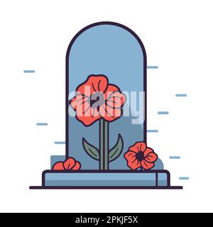 Rote Mohnblumen auf dem Friedhof, minimalistische Vektordarstellung Stock Vektor