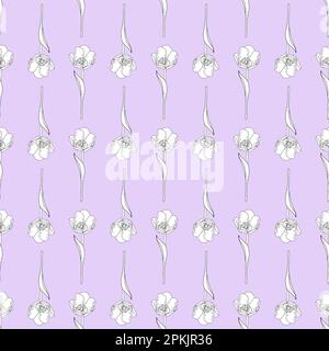 Handgezeichnetes, nahtloses Vektormuster von Tulpen, kritzeln, Tinte zerkratzen Stock Vektor