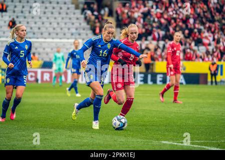 Malmoe, Schweden. 07. April 2023. Filippa Angeldal (16) von Schweden, gesehen während der Fußballfreundschaft zwischen Schweden und Dänemark im Eleda-Stadion in Malmoe. (Foto: Gonzales Photo/Alamy Live News Stockfoto