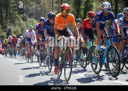 Amorebieta Etxano, Spanien. 07. April 2023. Balkon de Bizkaia, Spanien, 07. April 2023: Der Euskaltel - Euskadi Rider, Mikel Bizkarra während der 5. Etappe des Baskenlandes Itzulia zwischen Ekin und Amorebieta-Etxano am 07. April 2023 auf dem Balkon de Bizkaia, Spanien. (Foto: Alberto Brevers/Pacific Press) Kredit: Pacific Press Media Production Corp./Alamy Live News Stockfoto