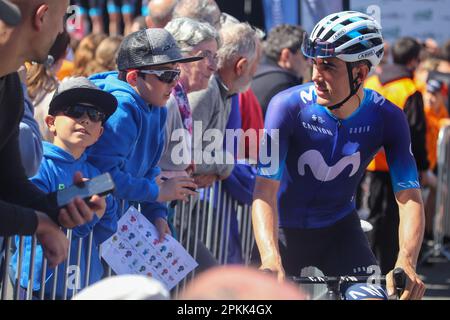 Amorebieta-Etxano, Euskadi, Spanien. 7. April 2023. Ekin, Spanien, 07. April 2023: Movistar Teamfahrer Alex Aramburu während der 5. Etappe des Baskenlandes Itzulia 2023 zwischen Ekin und Amorebieta-Etxano, am 07. April 2023 in Ekin, Spanien. (Kreditbild: © Alberto Brevers/Pacific Press via ZUMA Press Wire) NUR ZUR REDAKTIONELLEN VERWENDUNG! Nicht für den kommerziellen GEBRAUCH! Kredit: ZUMA Press, Inc./Alamy Live News Stockfoto