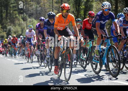 Amorebieta-Etxano, Euskadi, Spanien. 7. April 2023. Balkon de Bizkaia, Spanien, 07. April 2023: Der Euskaltel - Euskadi Rider, Mikel Bizkarra während der 5. Etappe des Baskenlandes Itzulia zwischen Ekin und Amorebieta-Etxano am 07. April 2023 auf dem Balkon de Bizkaia, Spanien. (Kreditbild: © Alberto Brevers/Pacific Press via ZUMA Press Wire) NUR ZUR REDAKTIONELLEN VERWENDUNG! Nicht für den kommerziellen GEBRAUCH! Kredit: ZUMA Press, Inc./Alamy Live News Stockfoto