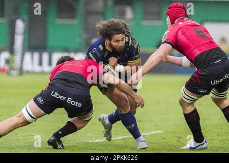 Treviso, Italien. 08. April 2023. 08/04/2023; Foto Alfio Guarise; Challenge Cup; Stadio Monigo Treviso; Benetton Treviso vs Cardiff Rugby; Rugby; Quarti di Finale; während der Viertelfinale - Benetton Rugby vs Cardiff, Rugby Challenge Cup in Treviso, Italien, April 08 2023 Kredit: Unabhängige Fotoagentur/Alamy Live News Stockfoto